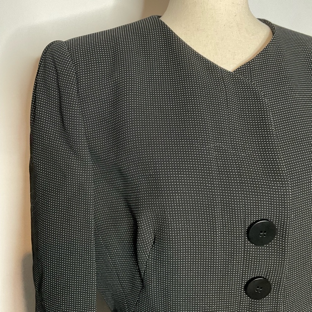Armani Collezioni Black White Micro Stitch Button Down Peplum Blazer Size 12 - Picture 3 of 8